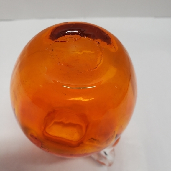 VINTAGE Handblown Orange 🧡 w/clear Handle Glass Art Pitcher Creamer Vase - Picture 6 of 7